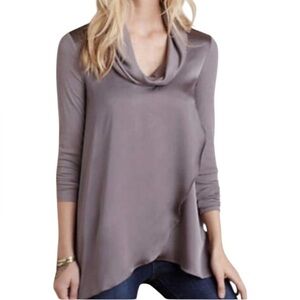 Anthropologie Deletta Women's Cowl Neck Draped Long Sleeve Top Taupe Size Small